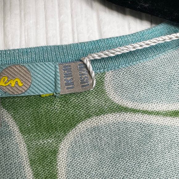 BODEN Knit 100% Cotton 3/4 Sleeve Sweater Dress Aqua Green Floral Size U.S. 12 - Picture 6 of 10